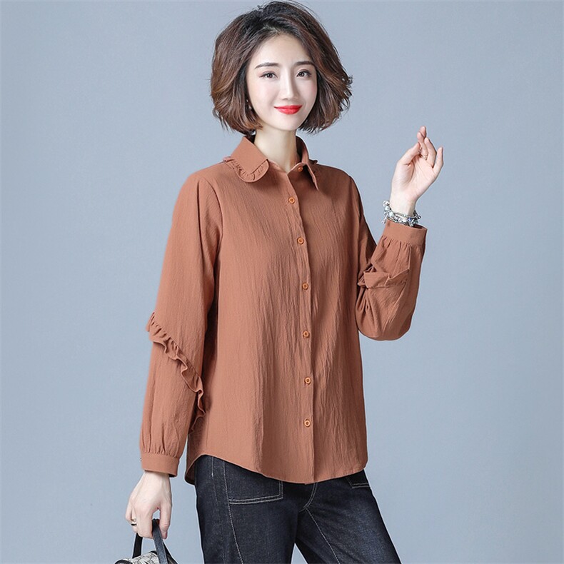 2025年时尚简约短款纯色娃娃领衬衫舒适可爱甜美修身百搭潮流减龄，女装衬衫，风姿绰