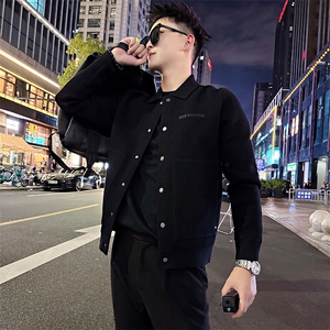 AF208/P108控148秋季社会小伙翻领字母工装百搭外套开衫男黑首图片