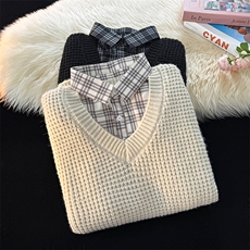 春款男士假两件卫衣衬衫领新款刺绣针织打底衫CS33-P68，男装T恤，电商B278