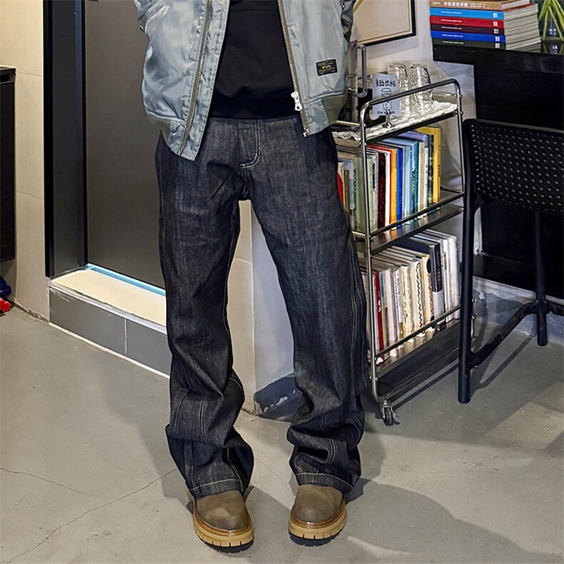 现货刺绣直筒阔腿黑色原牛百搭牛仔裤LY5116-P47，男装牛仔裤，星座610A-1