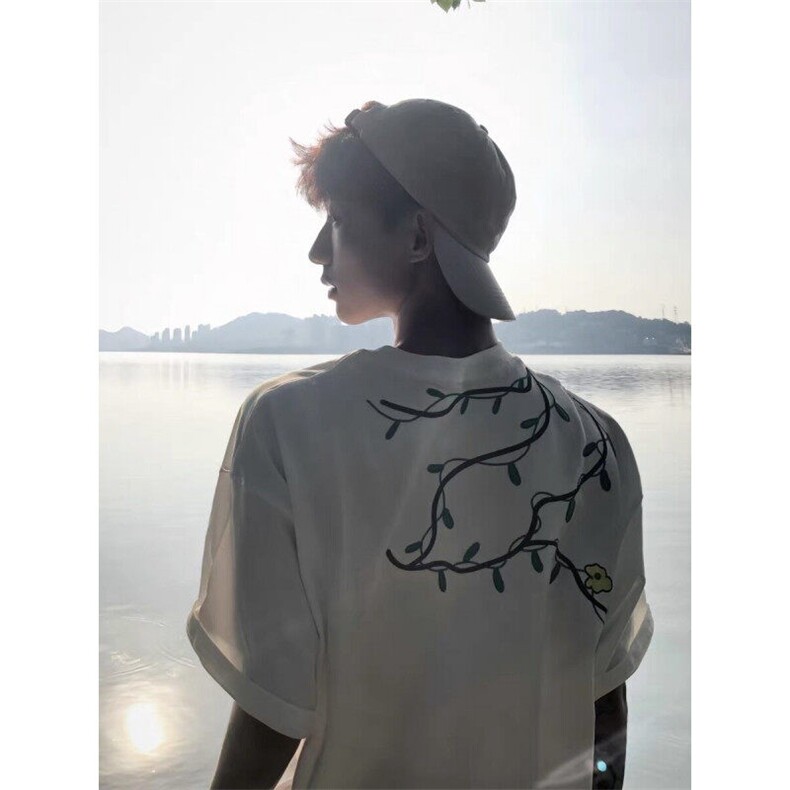 夏季新款港风美式刺绣设计感套头圆领短袖T恤男女ZX467-P33,男装T恤,星座313A(原308A-2)