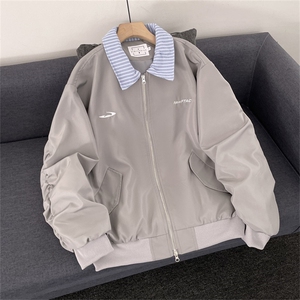 美式复古绣花假两件翻领棒球服春季男女夹克外套W6674-65