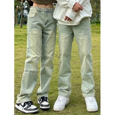 美式复古高街牛仔裤男女同款潮牌直筒微喇裤7701-P42，男装牛仔裤，星座1109-3