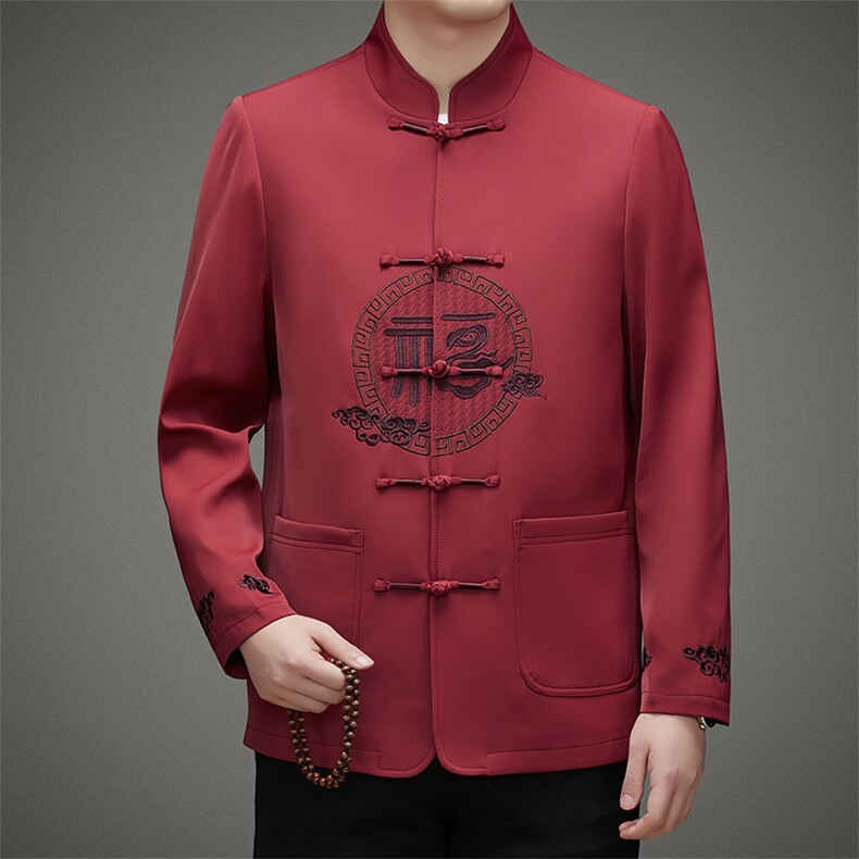 BA5801中式新款盘扣男士唐装中老年休闲外套喜庆P115，男装民族服装，钱塘207-2