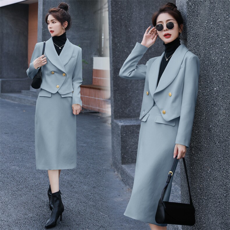 复古气质小香风西装外套半裙套装女韩系高级感秋冬通勤两件套，女装套装/套裙，卡杰菲