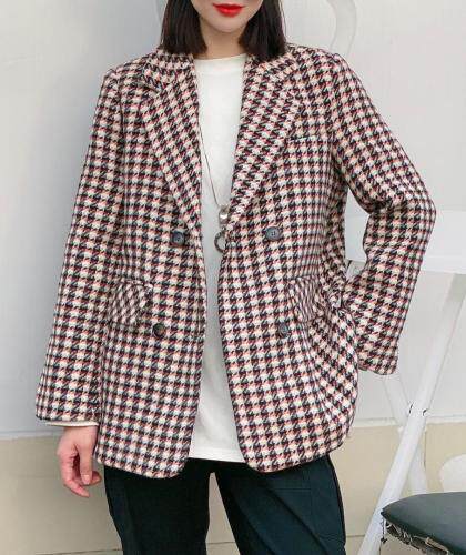 四粒扣西装领格子外套，女装西装，昕叶良品