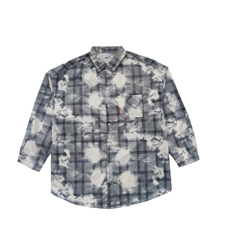 外套春秋扎染衬衫韩版潮流衣服ins青少年休闲港风格纹W1566-P35,男装衬衫,星座512-4