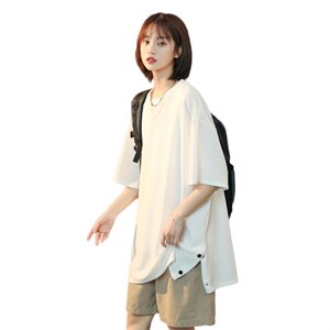 T3053/P25夏季半袖中性风宽松开衩体恤打底衫短袖T恤男女简约上衣图片