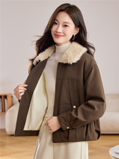 现货2025新款冬季加绒棉衣保暖派克服，女装棉衣/棉服，悦祺