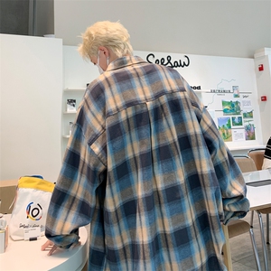 S137-P35美式复古宽松型格子长袖衬衫图片