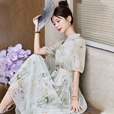 知性优雅精致新中式盘口设计感连衣裙2024夏季新款连衣裙，女装连衣裙，蝶眷