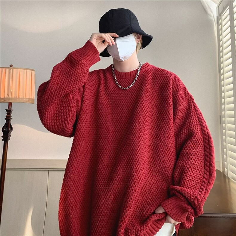 秋冬日系毛衣男华夫格毛衣纯色针织衫冬季ins设计感慵懒毛衣外套,男装针织衫/毛衣,星座1210-1