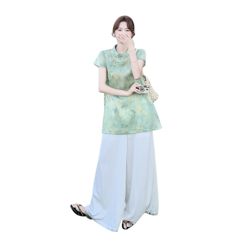 2026年夏季复古风两件套宽松型印花透气时尚潮流,女装套装/套裙,秀美人生