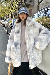 1港风情侣羊羔毛扎染大码M-5XL毛绒s棉服外套男YG7503P128控168图片