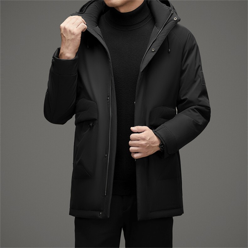 冬季男装中年90%鸭绒羽绒服外套可脱卸帽中长款中老年羽绒服大衣,男装羽绒服,钱塘723