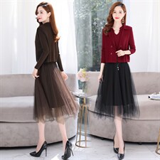 2021秋季新款时尚气质有女人味的两件套毛衣连衣裙，女装连衣裙，金典明美