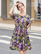 洋气黄色碎花纯棉连衣裙女2025夏新款小个子别致绝美甜美气质裙子，女装连衣裙，美沁