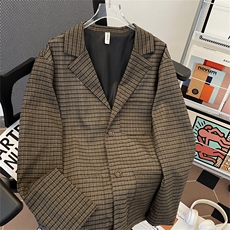 格子西服外套男士韩版潮流宽松百搭帅气2025春季ins上衣W6340-P58，男装西服，星座412-2