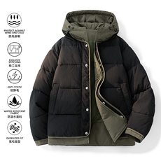 日系复古假两件连帽棉衣男冬季宽松情侣冬季棉服M0829-P103，男装棉衣，星座308B-2