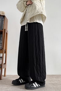 8XL-M 加厚夹棉保暖长裤棉麻绗缝竖格休闲裤加棉棉裤K9111P68控88图片