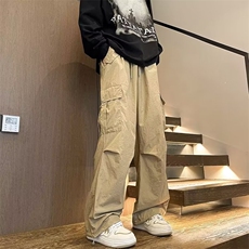 速干工装裤男士秋宽松直筒阔腿抽绳休闲降落伞裤子1230-P42，男装工装外套，星座910-5