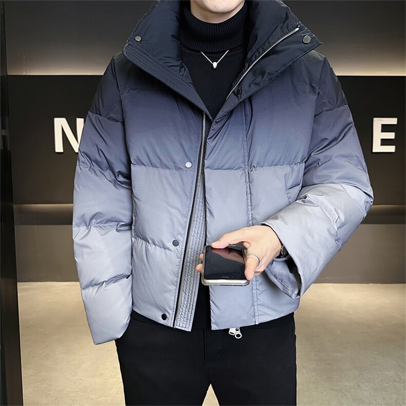 新标90绒有报告 男士立领渐变色羽绒服宽松外套 6732-P395图片