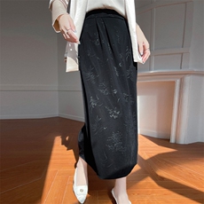 气质优雅时尚女士夏季缎面暗花A字裙，女装半身裙，郡淞羊绒