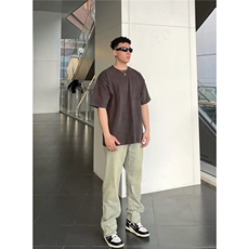 PNJ复古蓝牛仔裤男夏季vibe美式高街微喇cleanfit直筒显瘦休闲裤，男装牛仔裤，星座1210-1