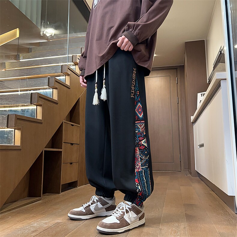 风男春秋季美式复古拼接长裤潮牌宽松大码XZ102B-1CK2418P45,男装休闲裤,星座102B-1