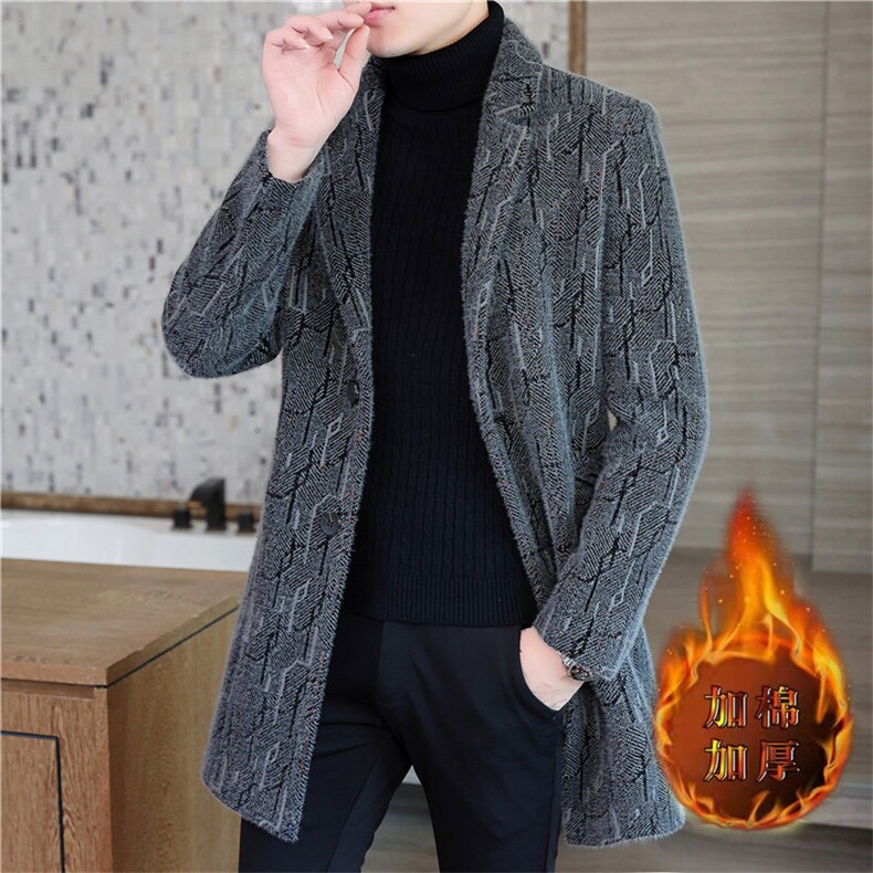 2024男士毛呢大衣西装领中长款韩版风衣外套上衣A12P160，男装风衣，电商B226