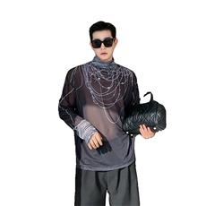 韩版三维立体流行珍珠印花修身上衣打底T袖，男装T恤，星座1009（原B233）