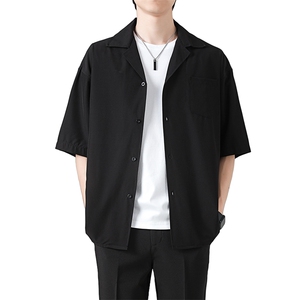 冰丝短袖衬衫男夏季韩版衬衣港风日系宽松大码五分袖寸衫免烫抗皱图片
