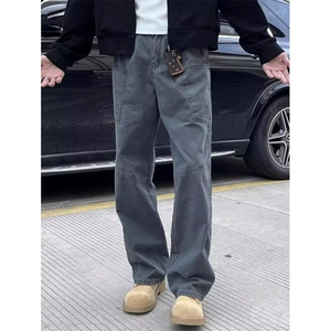 复古美拉德水洗多口袋拼接工装裤男直筒宽松阔腿休闲长裤 KD807图片