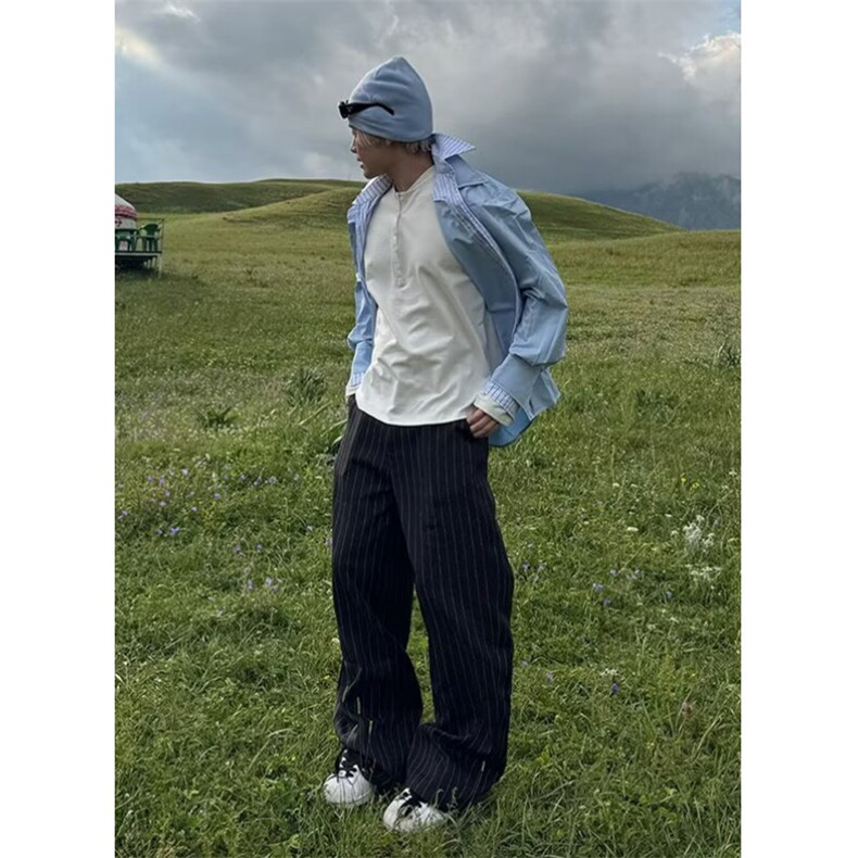 条纹弯刀西裤时尚流行原宿新款ins文艺气质简约百搭KB021,男装西裤,星座1116A（原606A-3）