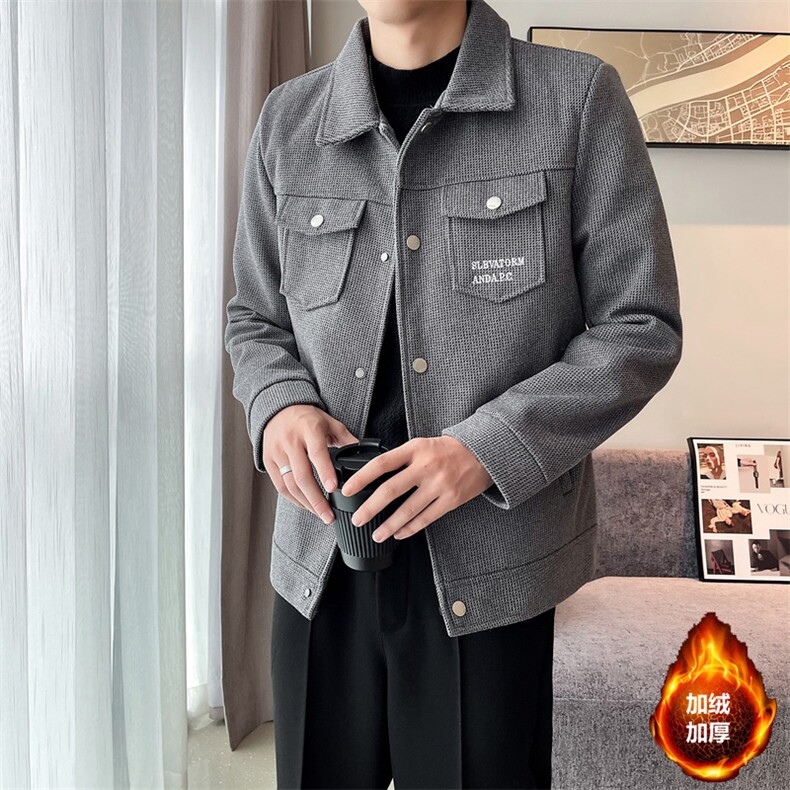 2023秋冬季潮流宽松加棉加厚毛呢大衣夹克外套男N9801-p125控175，男装毛呢大衣，电商D303