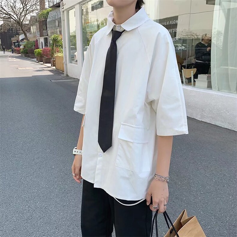 日系五分袖春夏季新款衬衫潮流慵懒男方领宽松型衬衫JC120P23,男装衬衫,星座1116-2