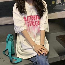发泡印花宽松休闲BF慵懒风潮流夏季女装短袖T恤衫D328-T245-P28，女装T恤，电商D328