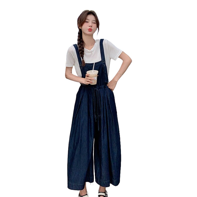 韩版宽松条纹背带裤女2025夏季新款时尚气质高腰显瘦百搭连体裤,女装套装/套裙,2C133