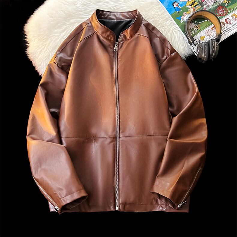 机车青年男式茄克衫潮春季立领男士外套PU皮夹克A266-PY005-P85，男装夹克，电商A266