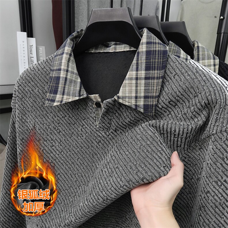 加厚银狐绒500g重磅雪尼尔粗花针织上衣T5075J加绒特P40控78,男装T恤,电商A001-1
