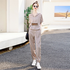 欧洲站运动冰丝套装女2025夏装新款休闲时尚遮肉巨显瘦爆款两件套，女装套装/套裙，伊仟回
