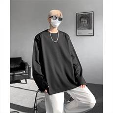 8XL-M重磅垫肩长袖T恤男设计感圆领卫衣正肩纯色打底衫DX329P48，男装T恤，电商D206-1