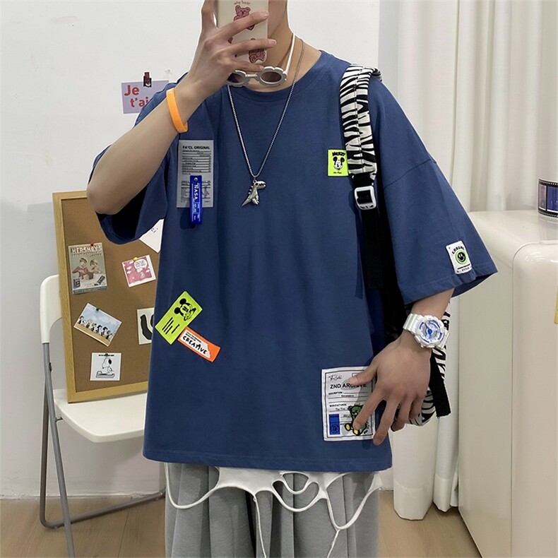 主推款夏季短袖t男潮流港风贴标重磅t恤衫A210-A8363-P35控58,男装T恤,星座210-3