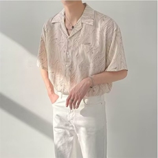 夏季韩版宽松古巴领短袖衬衫男士高级感潮流INS痞帅免烫花衬衣，男装T恤，星座1210-1