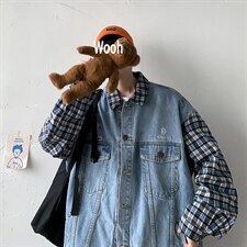 【】A003-HJ5125-P95新款牛仔夹克接拼假两件几物，男装夹克，电商A003