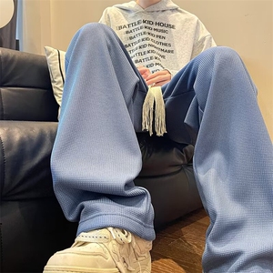 加绒加厚休闲裤子男秋冬季日系复古直筒卫裤宽松阔腿长裤KH01