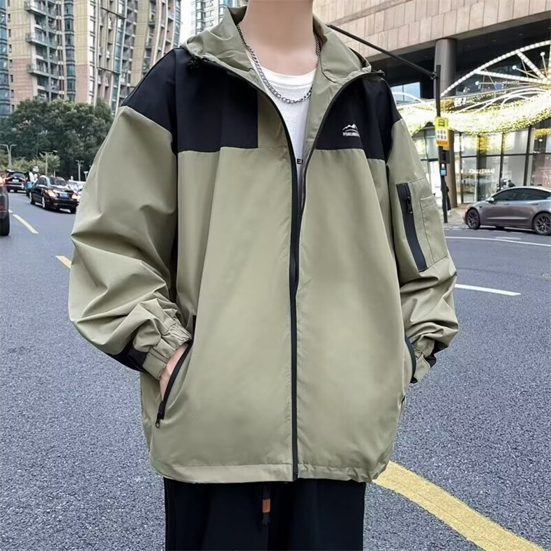 冲锋衣夹克男韩版潮流连帽拼色宽松2024秋季新款ins外套W5671-P56,男装夹克,星座412-3