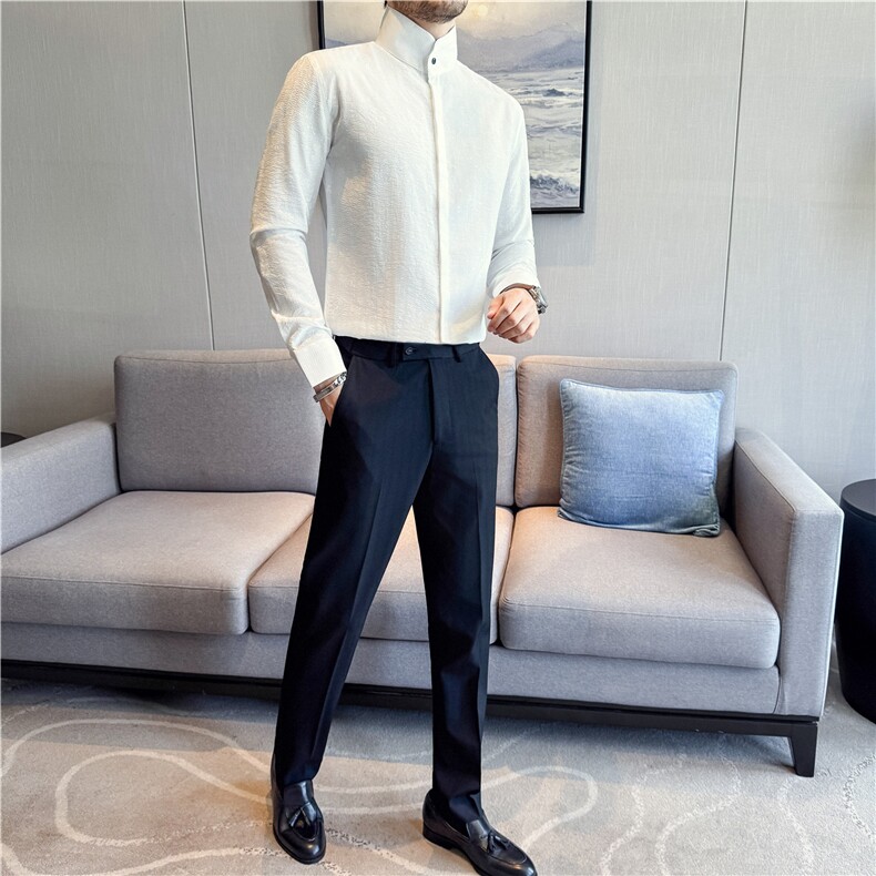 新中式男装立体提花工艺立领衬衫男高领设计感花衬衣C9920-P63,男装衬衫,电商A213
