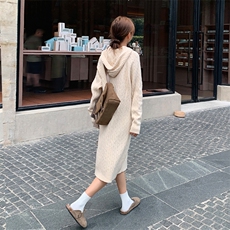 时尚秋季女装针织连衣裙显瘦修身长袖打底毛衣裙，女装针织衫/毛衣，半夏