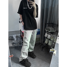B221美式ins高街小众百搭纯色微喇牛仔裤LK22087-P55控78，男装牛仔裤，电商B221